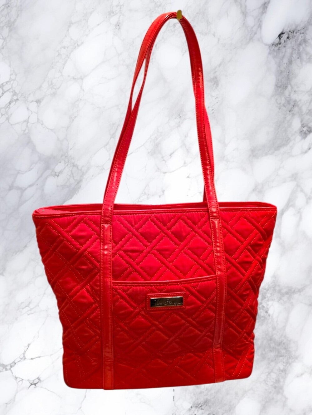 Vera Bradley Red Quilted Nylon Large Shoulder Tote Bag Solid Color Vintage